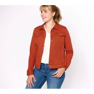 Gloria Vanderbilt Women's Plus Sz Jacket 3X Twill Knit Back Sleeves WINE A606112